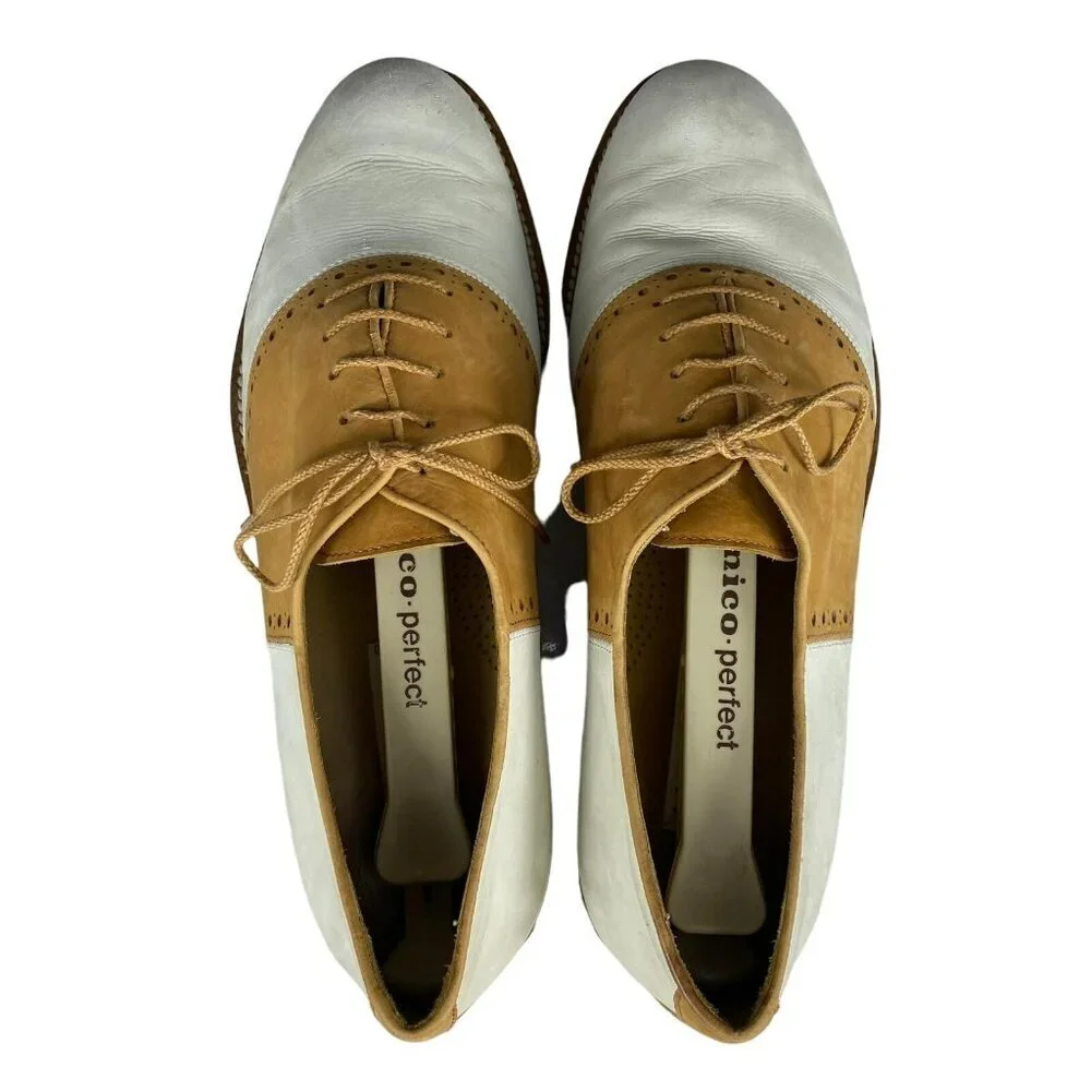 Aldo Bruè Men's Tan White Leather‎ Wingtip Oxford Shoes Size 7